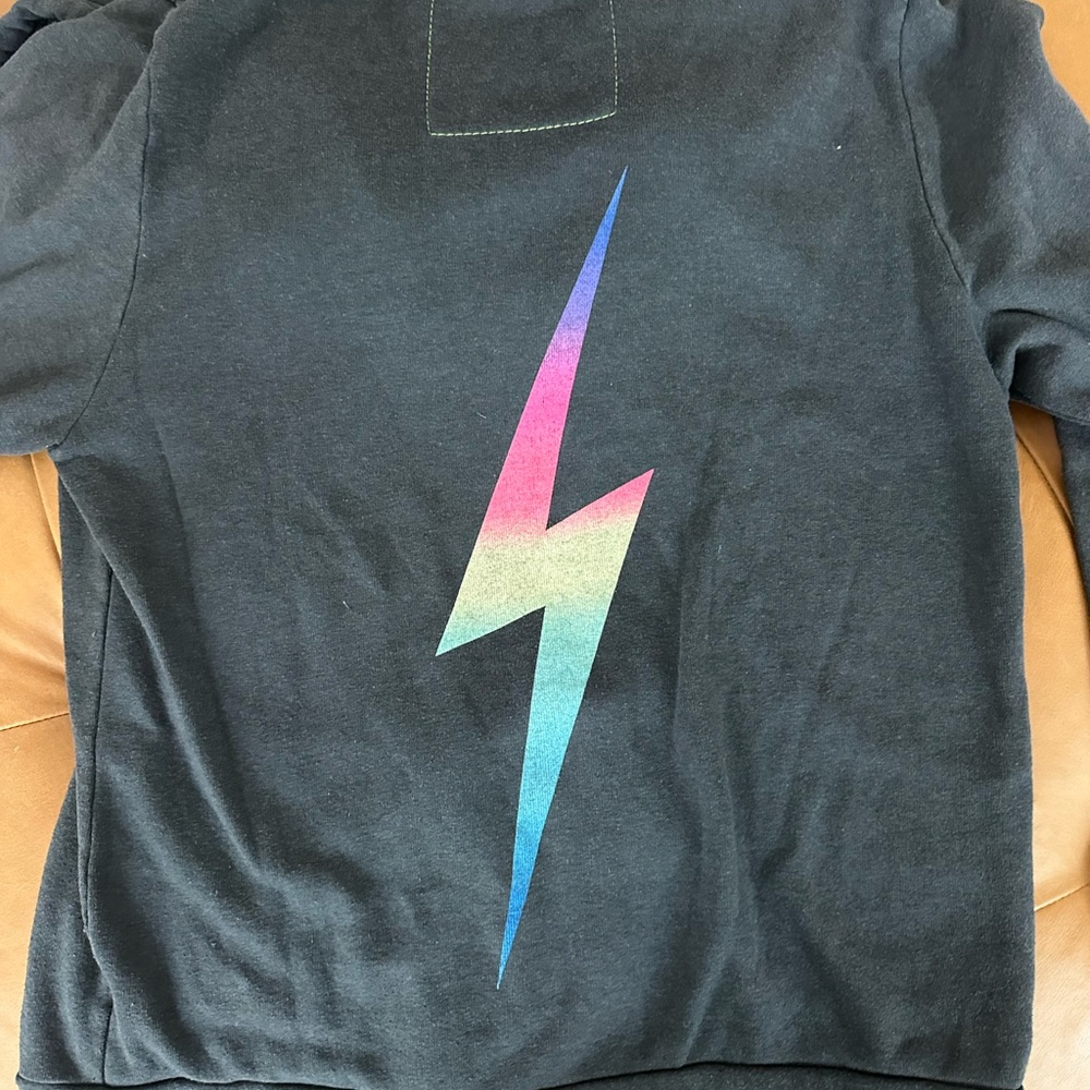 Aviator Nation Black Hoodie with Rainbow Lightning Bolt